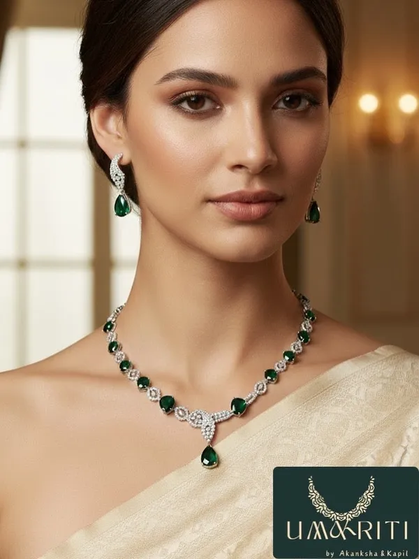 Silver_Emerald_Royale_Grand_Necklace_Set_For_Women